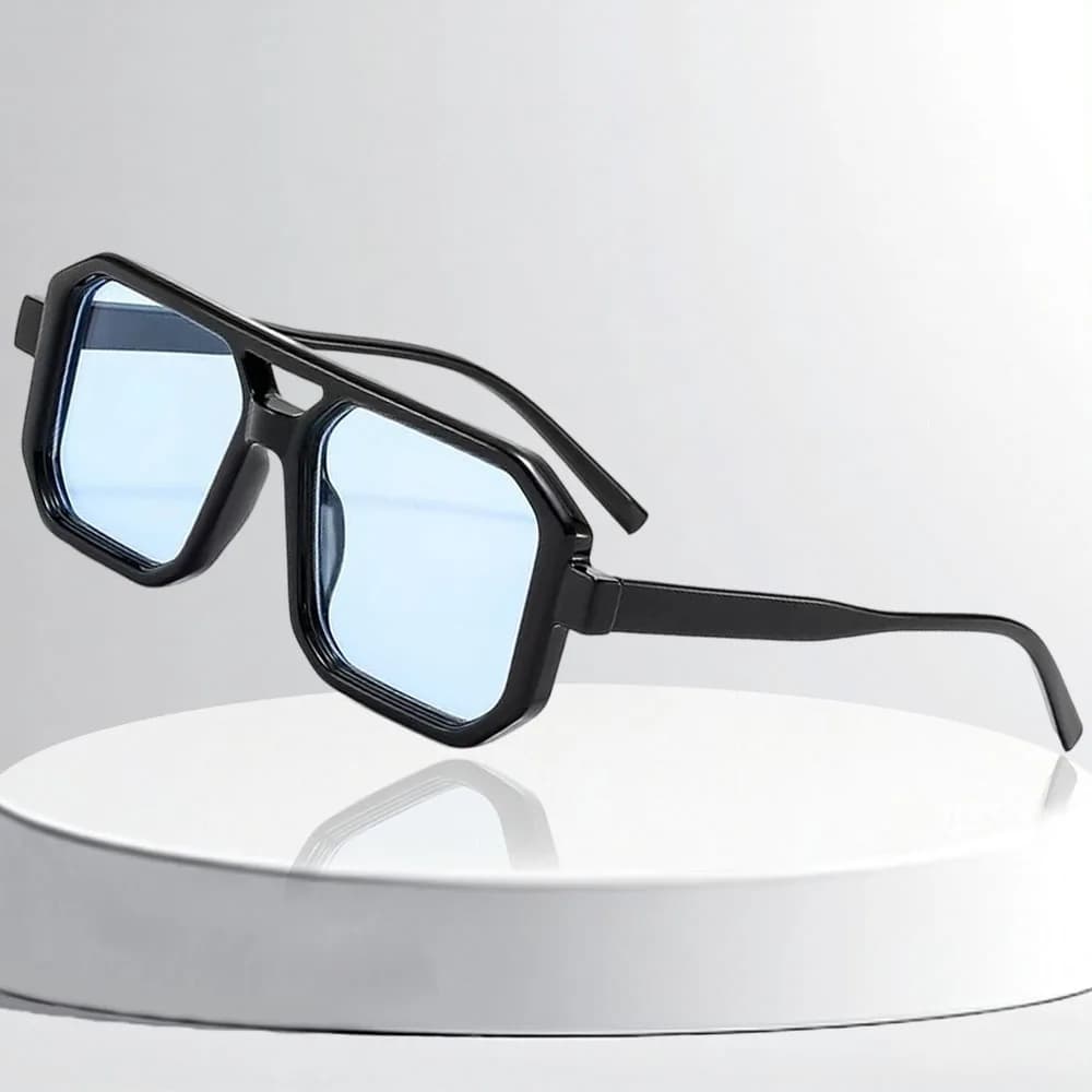 Occhiali da sole quadrati irregolari da donna – Occhiali alla moda con doppio ponte e lenti blu, audaci ed eleganti per lo streetwear e l'uso quotidiano