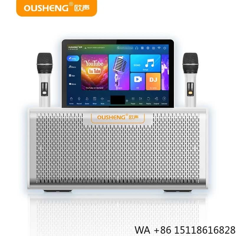 Mini Portable All-in-One Wireless Karaoke Machine 2 Wireless Microphones Android System HD Output 64GB Storage for 10.1" Screen