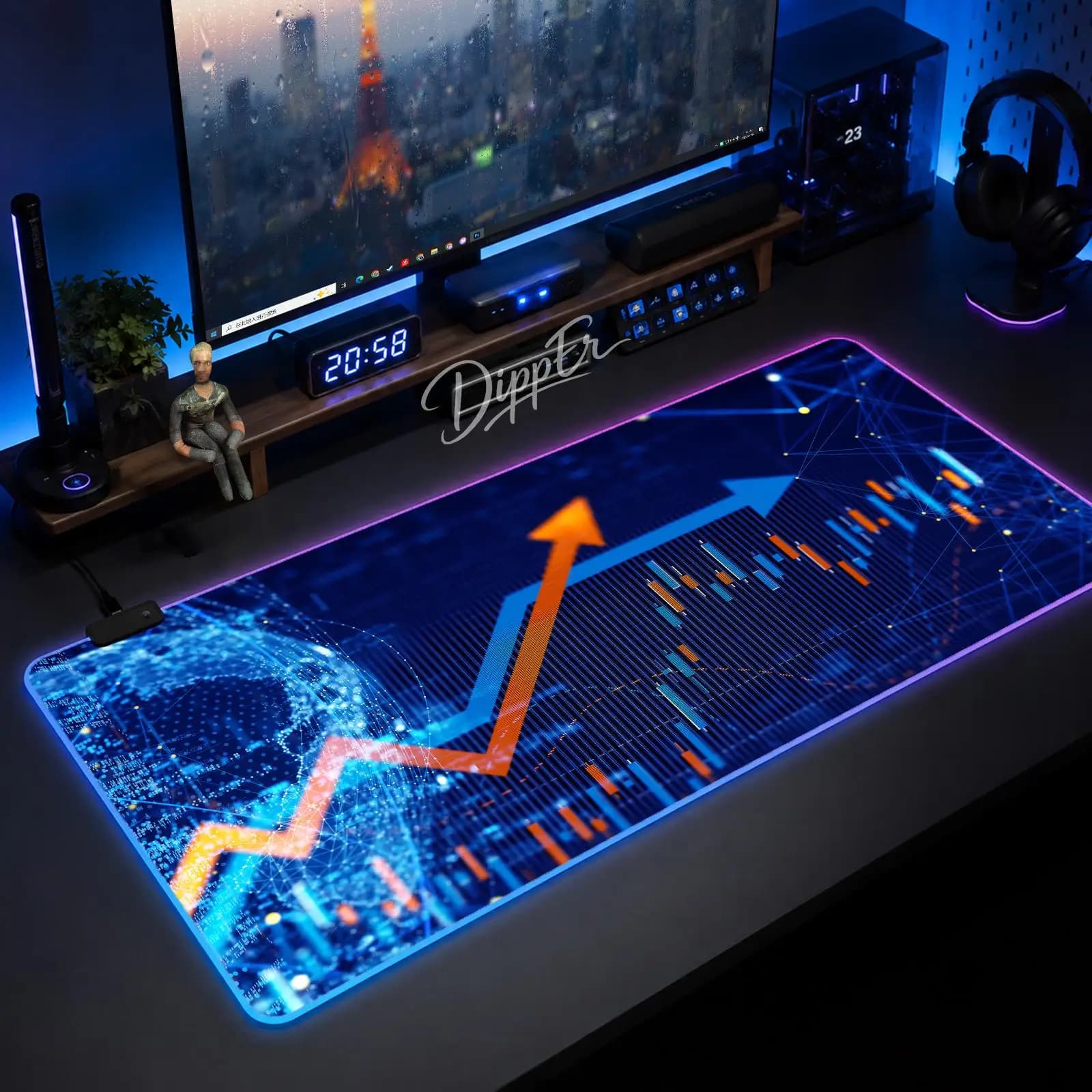 A-Stock Market Mouse Pad Large Size LED Glowing Table Pad XXL Gaming Non-slip Rubber Mat With Backlight