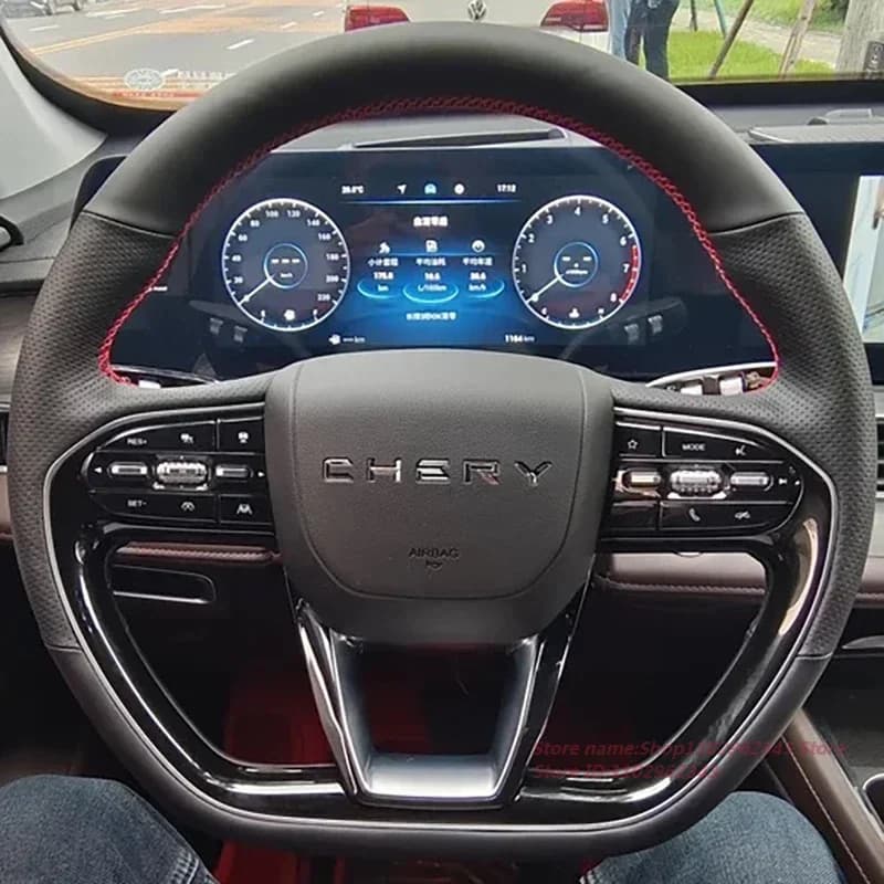 Coprivolante in pelle cucito a mano fai-da-te antiscivolo traspirante impugnatura comfort per Chery Tiggo 8 PRO 2022-2024 accessori auto