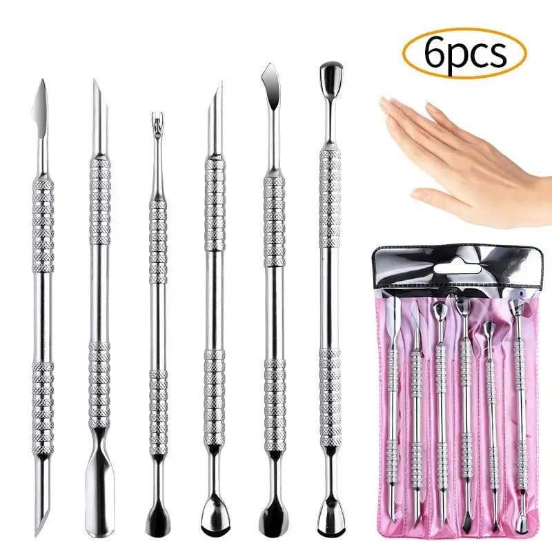 Cuticle Pusher Manicure Professional Stainless Steel Textured Handle Dual-Side Push Cuticle Back Remove Gel Polish Nail Art Tool
