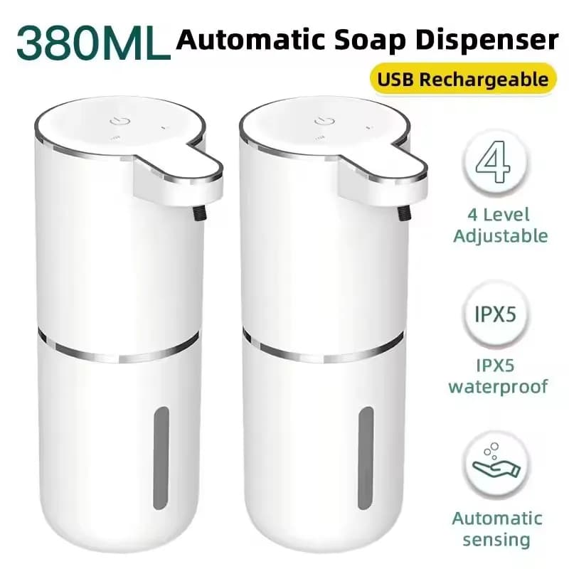 Dispenser di sapone automatico Smart Sense ricaricabile USB da tavolo o da parete senza tocco con display leggero da 380 ml per cucina e bagno