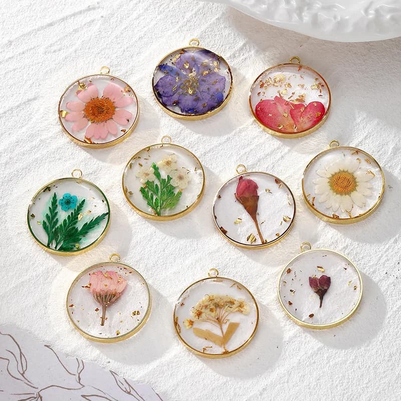 10 pz/lotto Trasparente Naturale Fiori Secchi Pendenti E Ciondoli Fatti A Mano Classico Rotondo Fiori Ciondolo Per Orecchino Portachiavi Gioielli Fai Da Te Makin