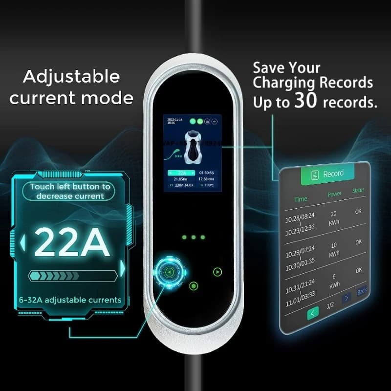 Portable EV Charger GB/T High Quality Electric Car Charging Station 32A 7.4kW EVSE with Wifi APP Remote Control