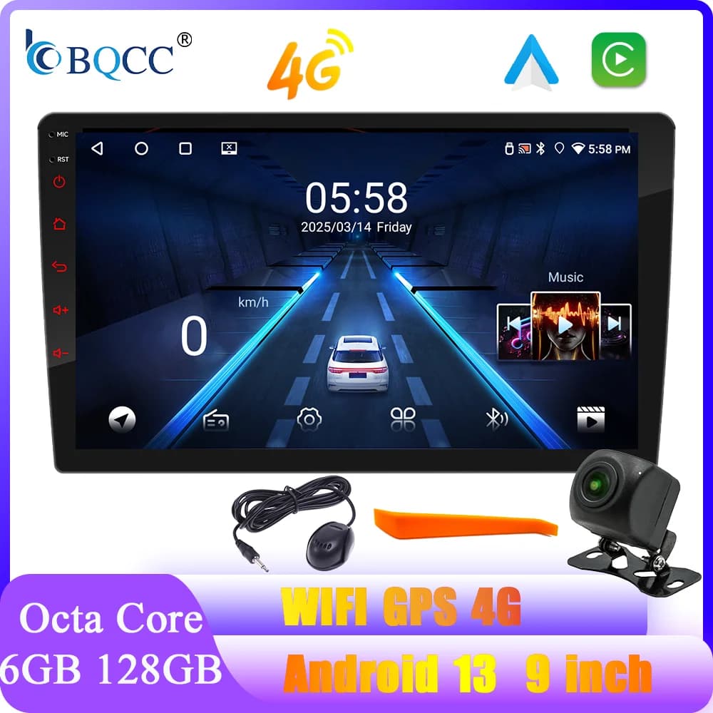 BQCC 2Din 9 inch Octa Core 6GB 128GB Android Car Player GPS 4G Carplay Mirrorlink Car Monitor Car Autoradio