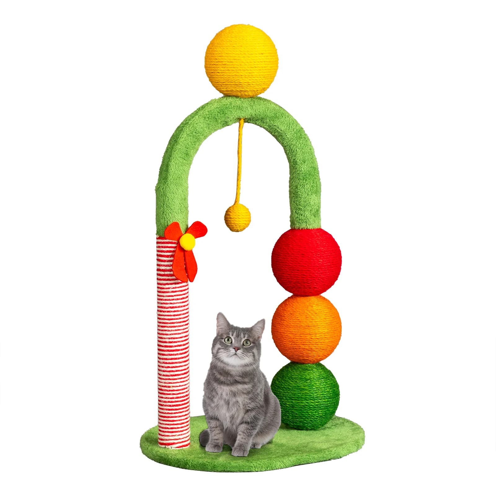 Arco per gatti festivo OEM ODM con tiragraffi, 100% sisal naturale, con palline interattive per gattini da interno