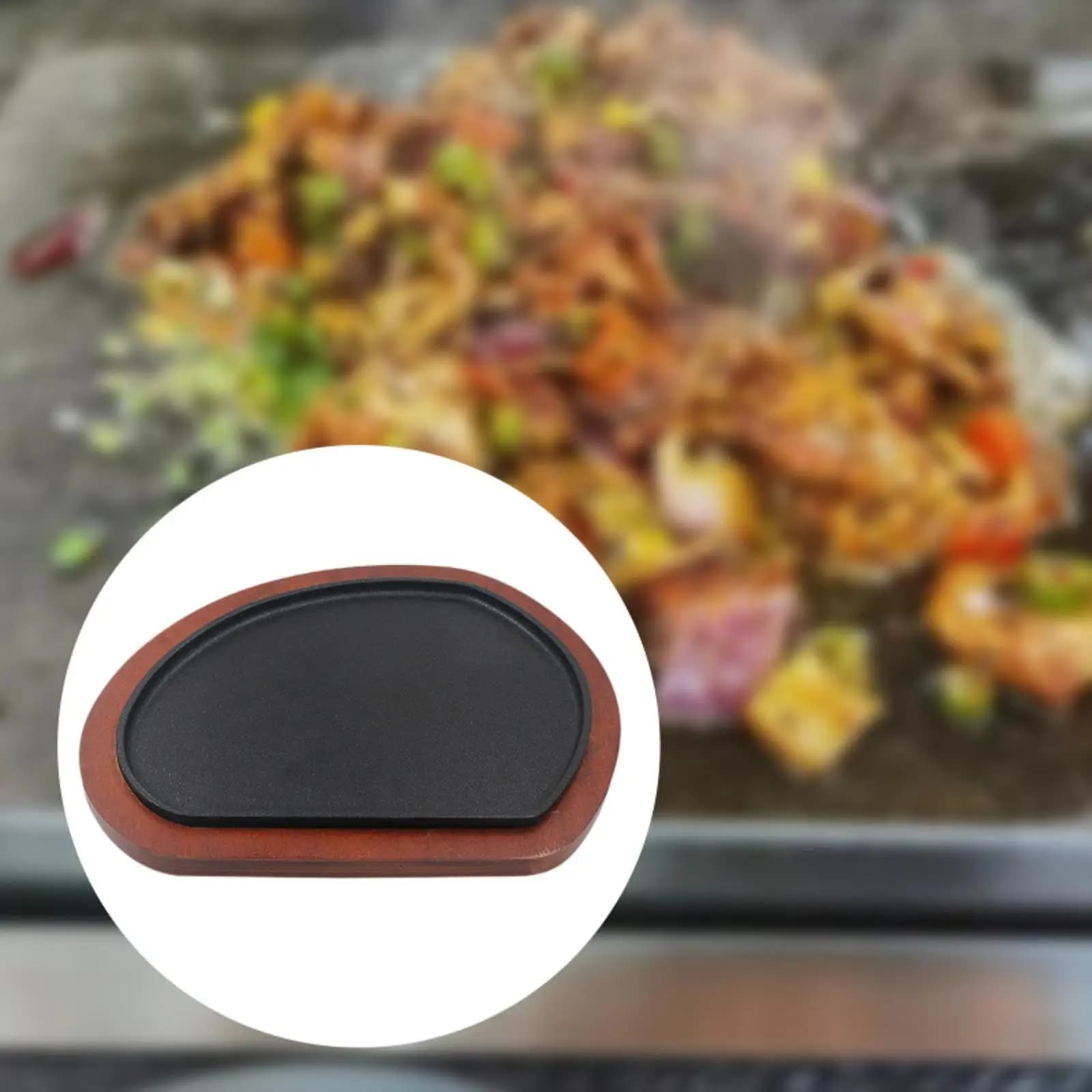 Steak Plate in Cast Iron Wood Tray Barbecue Plate Fajita Server Plate Steak Plate for Restaurant Camping Kitchen Picnic Home
