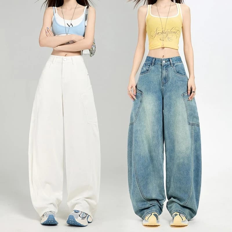 Jeans scimitar slender American fashion retro, new for leisure large springs and summer women. Sense of relaxationBeans long to the floor