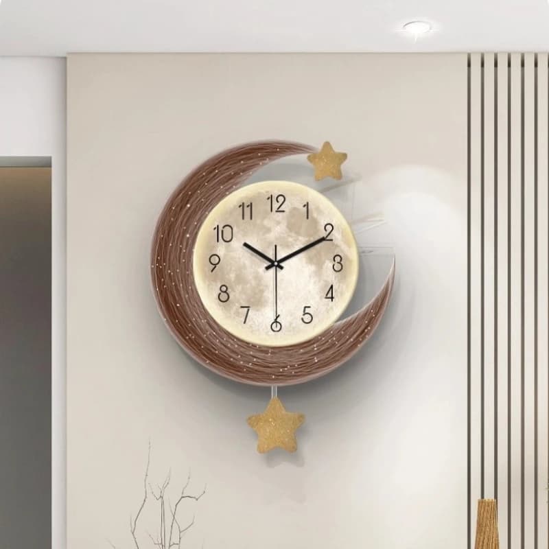 LED Light Wall Clock Dining Room Living Moon The Earth Modelling Silent Movement Bedroom Clock Wall Decoration Home Gifts