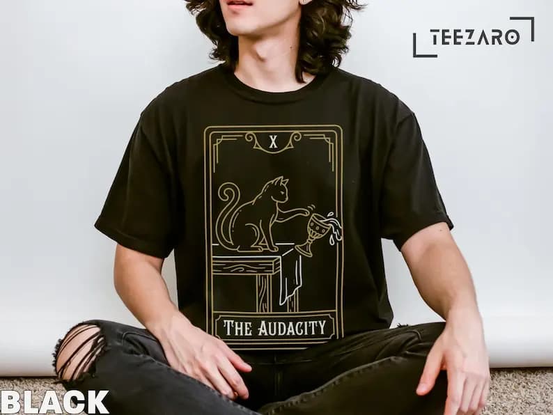 Funny Cat T-Shirt: Audacity Tarot Card Colors Shirt Unique Design Shirt