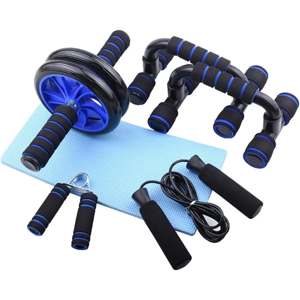 5-in-1 set with Abdominal Roller, Knocchiere, Handles for Flexions, Grips and Racing to Jump for Fitness Training at Home