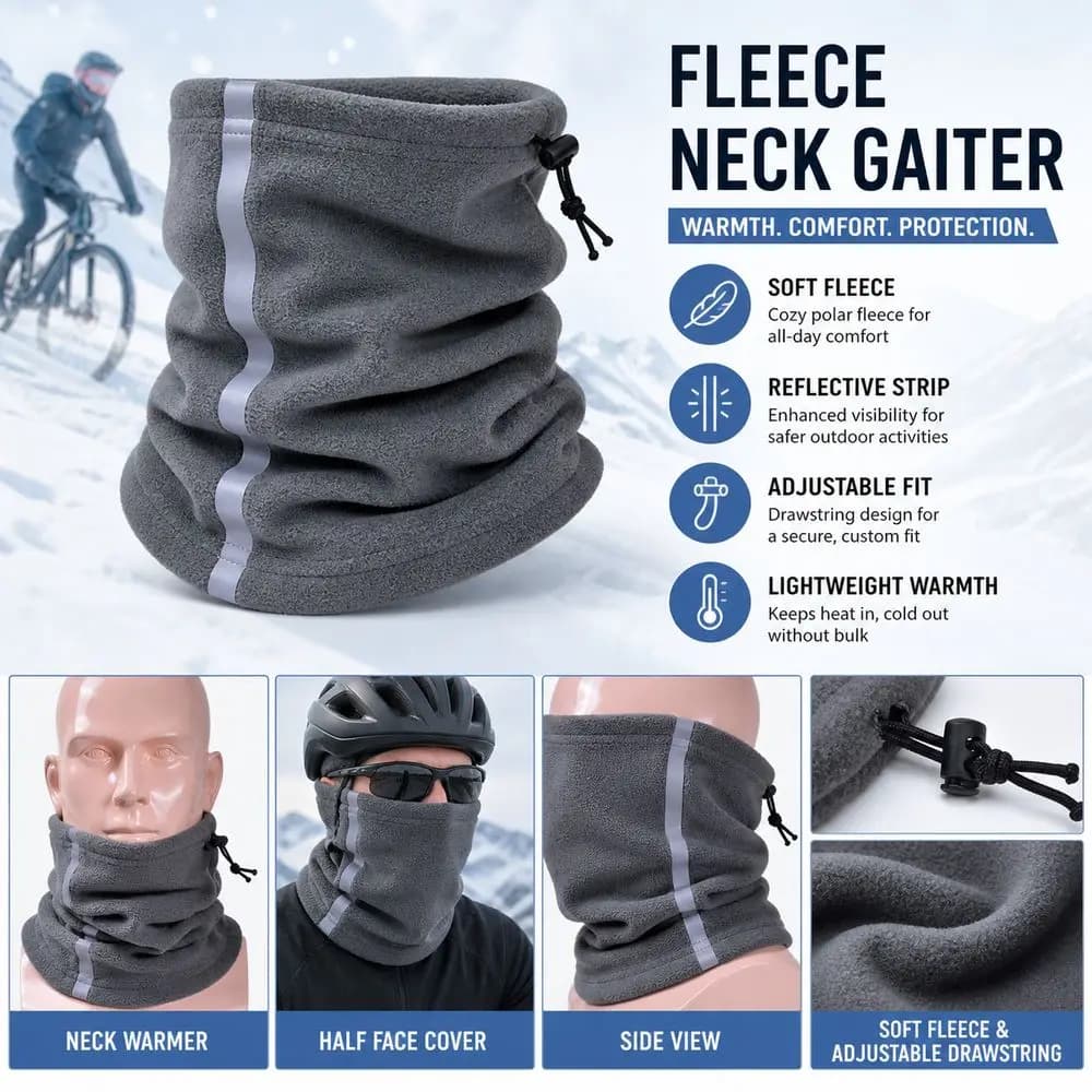 Polar Fleece Fleece Neck Gaiter Reflective Strip Thermal Insulation Winter Neck Warmer Cold Weather Protection
