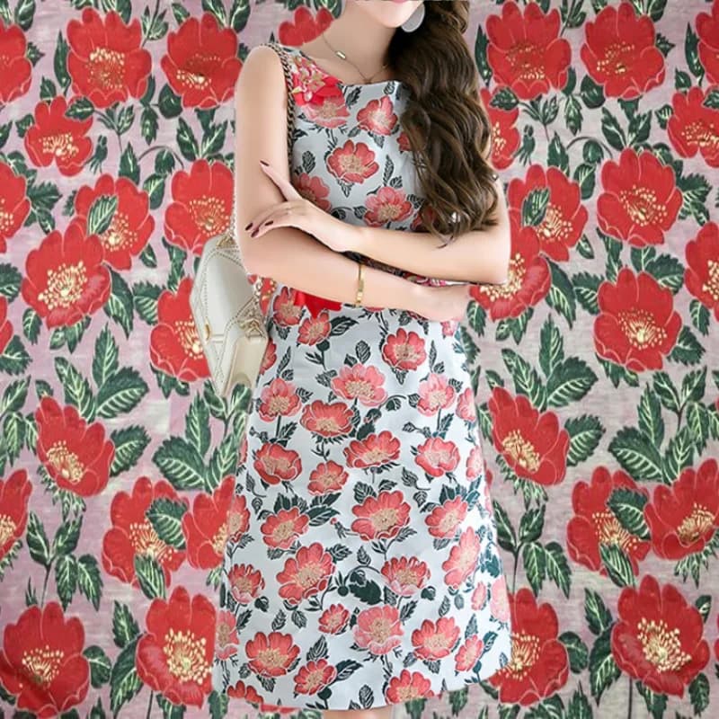 Flower Pattern Brand Catwalk Spring Summer Jacquard Fabric Clothing Dress Trench Coat Suit Fabrics by the Meter