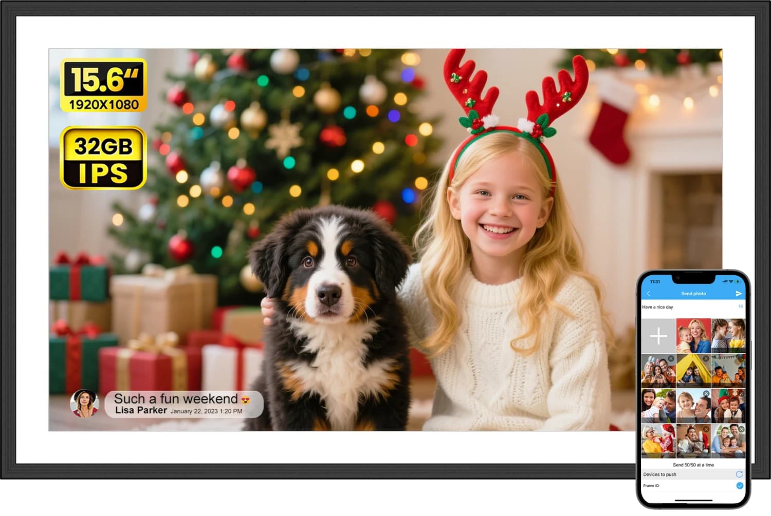SSA 32GB 15.6 Inch WiFi Digital Photo Frame 1920x1080 FHD LCD Touch Screen,Best Christmas gift for friends and family