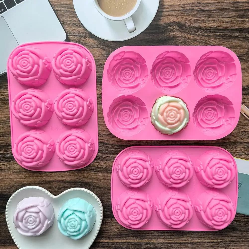 Stampo in silicone a forma di cuore con 6 fori per sapone fatto a mano, candele, torte, cioccolato, utensili da forno fai da te, stampo per cubetti di ghiaccio