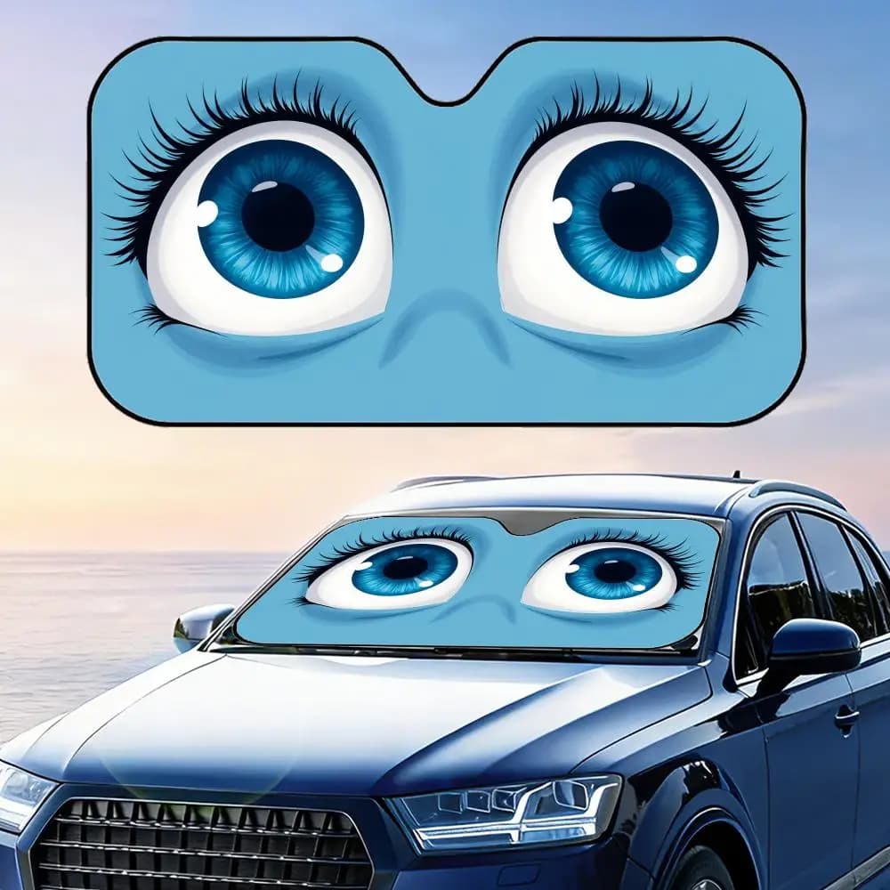 Blue Eyelash Eye Sun Visor Car Front Windshield Sun Shade Foldable Reflective UV Protection Heat Insulation Cover