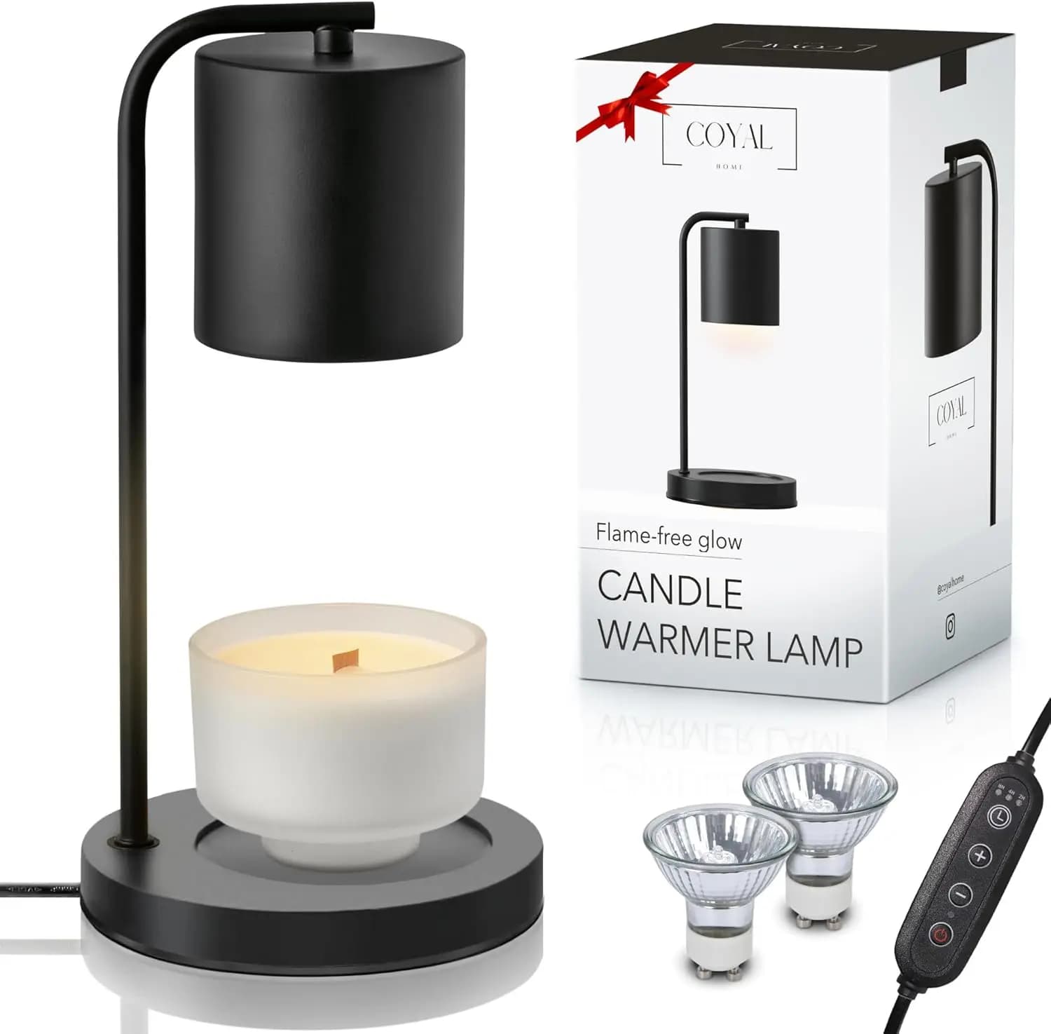 Electric Scaldacandele Lamp with Timer, Dimmer and 2 Candle lamps in Barattolo - Black, Home Furniture Gift