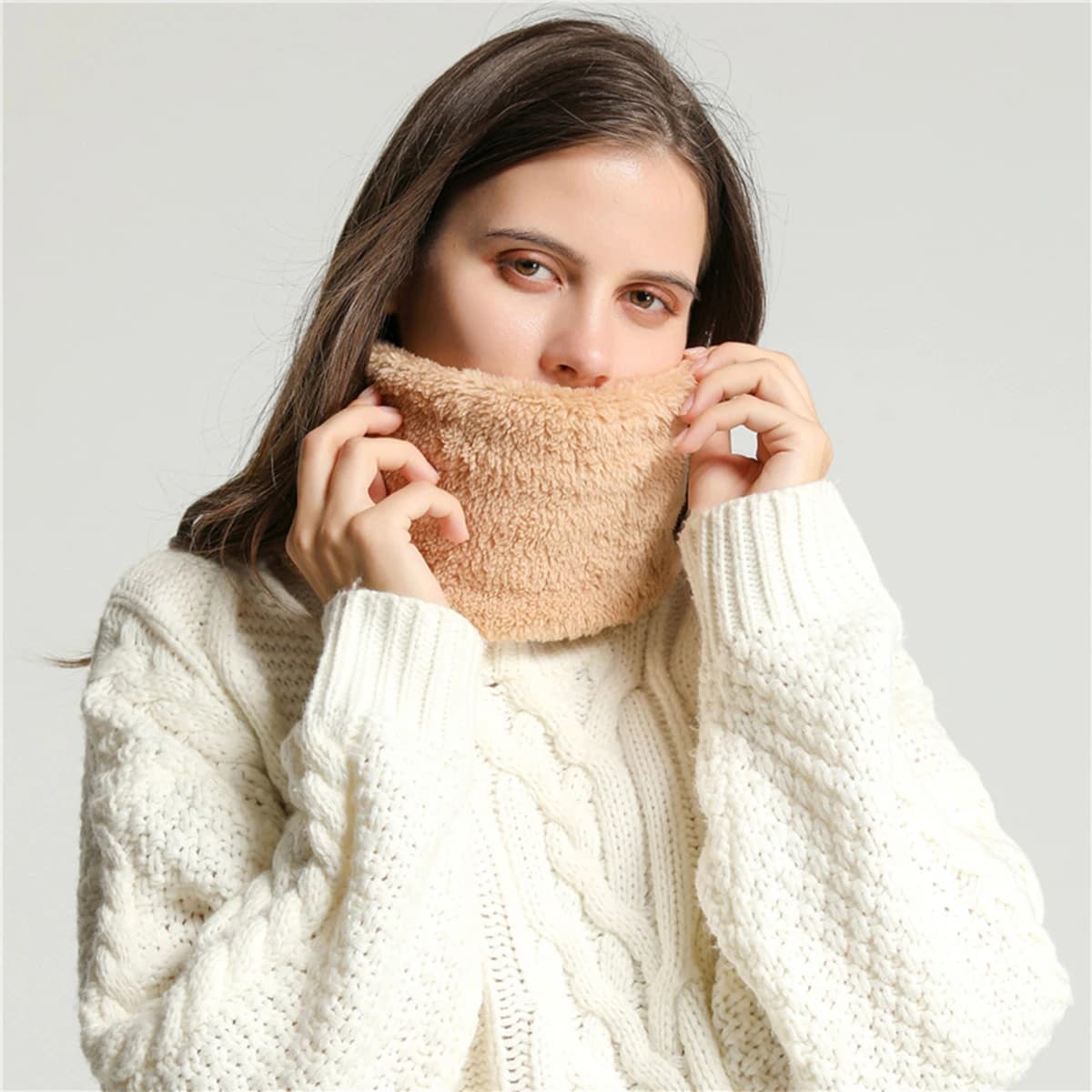 Winter scarf with warm color ring in cashmere Solid plush often Outdoor sports Man Woman Kids Neck handkerchief integral mask Silencer