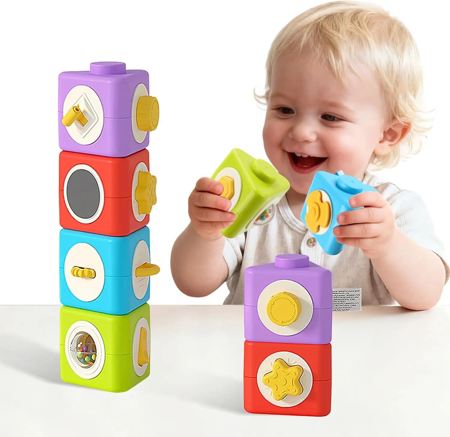 Cubo di attività Montessori Tavola occupata 12 in 1 Giocattoli da viaggio Aereo Auto Attività educativa Impilabile Giocattoli sensoriali per i più piccoli