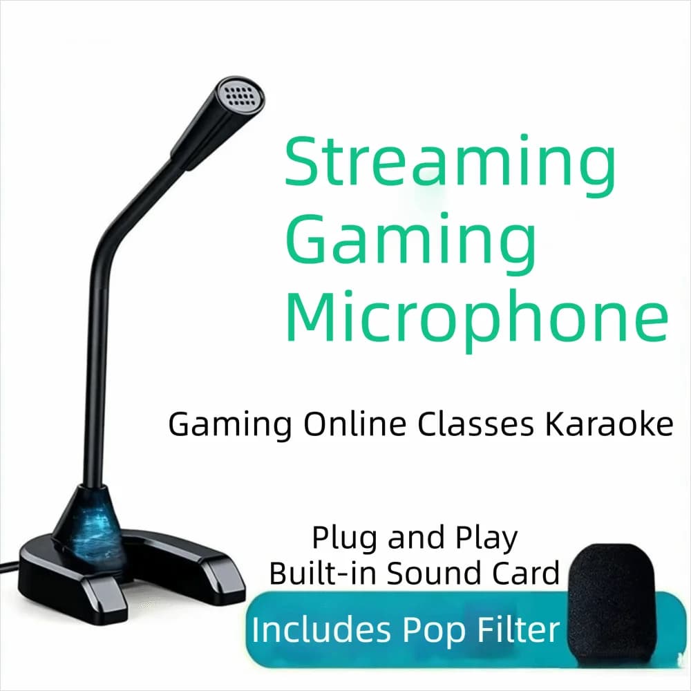 Noise Reduction Desktop Microphone 360° Rotatable USB/3.5mm Recording Microphone Non-slip Built-in Sound Card Wire Gaming Mic