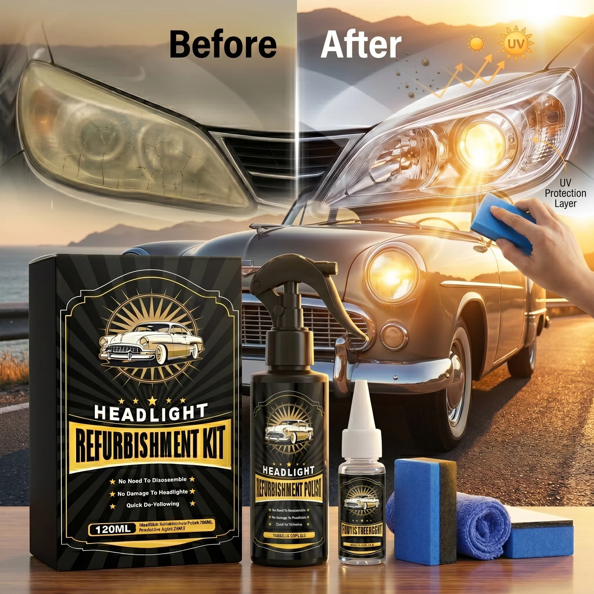 Kit Professionale per il Ripristino dei Fari, Lucidante per Lenti, Protezione per Fari, Chiarezza Duratura, Set per Detailing Auto, Cura dell'Auto