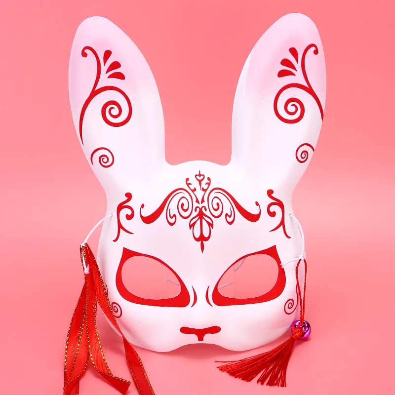 Maschera di coniglio Maschere a mezza faccia in stile giapponese Volpi Coniglietto Puntelli cosplay Masquerade Festa di Halloween Maschera anime per donne Uomini