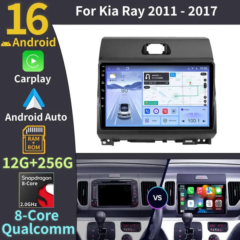 Autoradio Android 16 per KIA Ray 2011-2017, lettore multimediale 2 DIN all-in-one con navigatore GPS, Carplay wireless e Android Auto