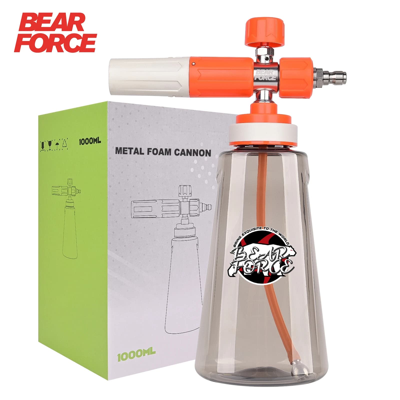 Cannone schiumogeno potenziato per idropulitrice con connettore rapido da 1/4” e rotazione a 360° ° Ugello Spray Regolabile, Dispenser di Sapone con Cannone per Schiuma da 1L