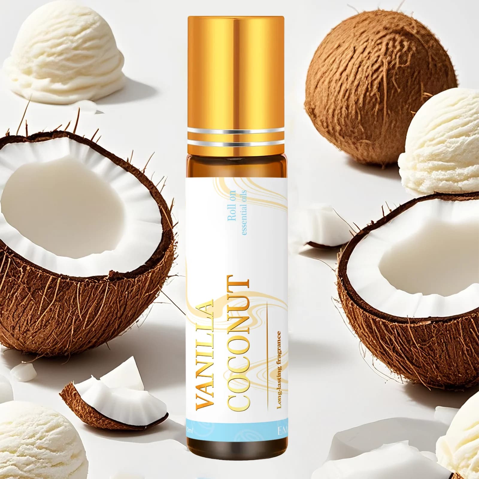 10ml Vaniglia Olio Essenziale di Cocco Rollerball Profumo Fragranza Naturale Cura della Pelle Cura delle Unghie Massaggio Corpo Mini Regali di Festa