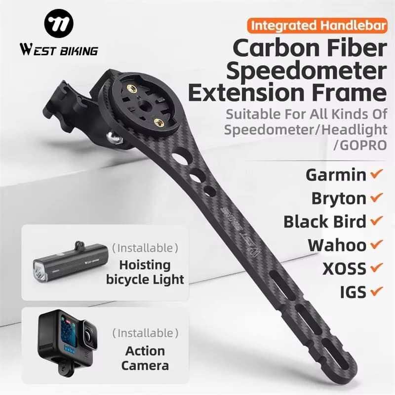 WEST BIKING telaio di estensione del tachimetro in fibra di carbonio manubrio integrato supporto per Computer da bicicletta staffa per lampada durevole ultraleggera