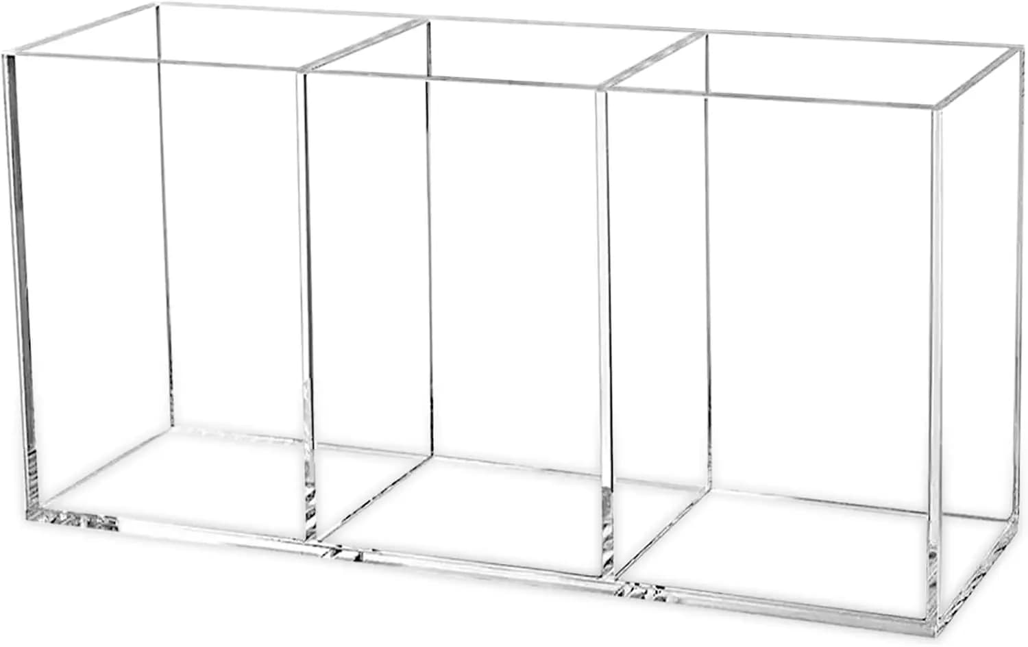Transparent Acrylic Makeup Brush Organizer with 3 Parts, Multipurpose Container from Desk for Cosmetics and Chancellery