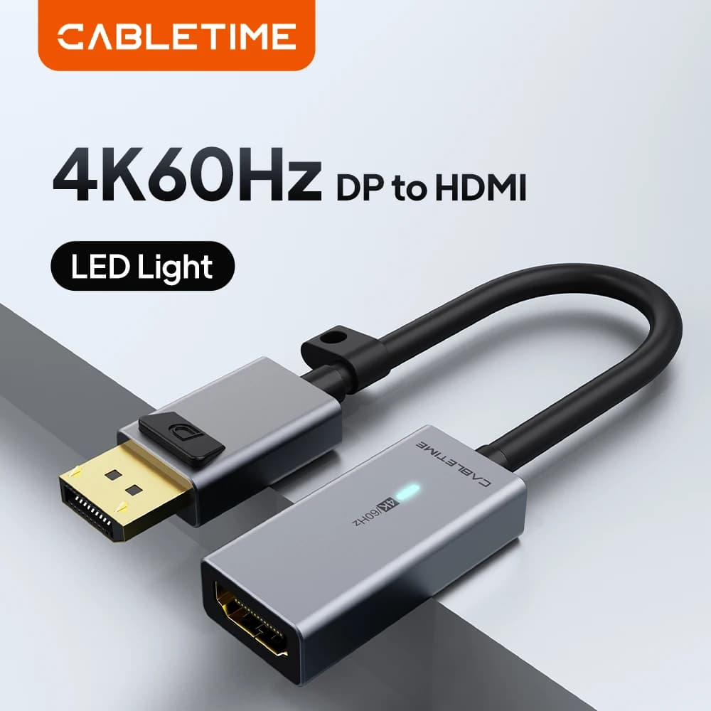 CABLETIME DisplayPort Adapter to HDMI 4K/60Hz, Gold Plated Video Converter for Laptop and PC, HDMI DP Cable
