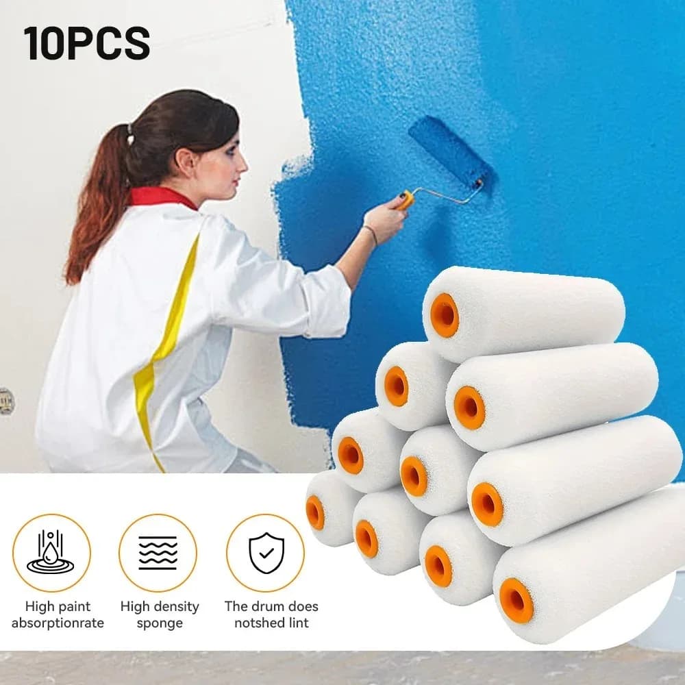 10 Pezzi Mini Rulli in Spugna Bianca da 100mm, Resistenti, per Pittura e Decorazione, Set Artistico, Accessori per Pittura