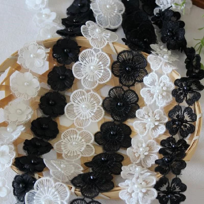 Squisiti toppe in pizzo con fiori di perline ricamati in organza per ragazze, copricapi, cappelli, scarpe, vestiti, gonne, applique, decorazioni per cucire