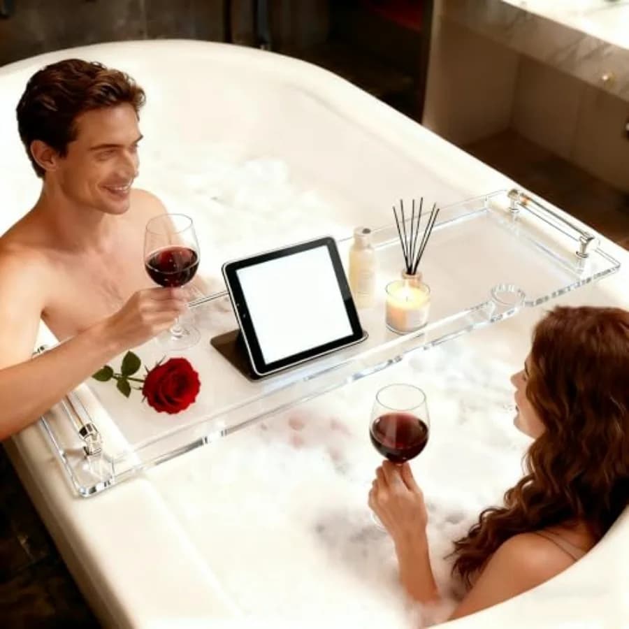 Vassoio per vasca da bagno in acrilico antiscivolo premium, contenitore spa universale per compresse, libri e vino, adatto alla maggior parte delle vasche standard, elementi essenziali per il bagno Ho
