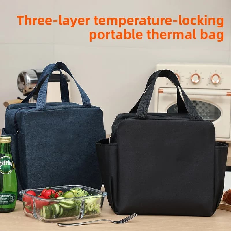 Borsa termica per bento a doppia tasca di grande capacità - Borsa portatile per il pranzo per lavoro e scuola