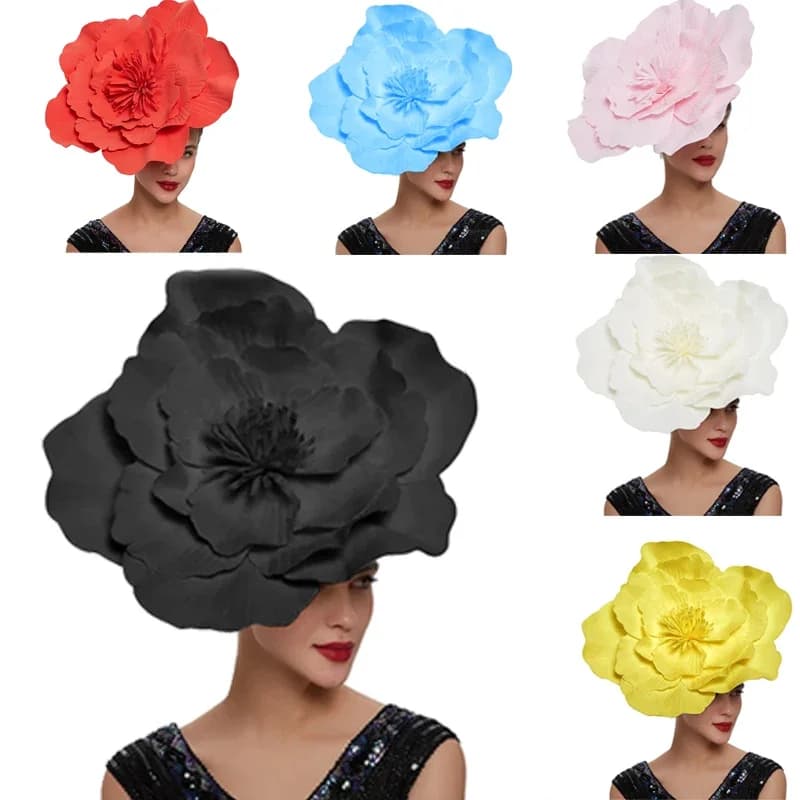 Cappello Fascinator Kentucky Derby con Grande Fiore, Elegante Cappello Pillbox con Piume per Matrimoni, Copricapo da Festa Reale, Accessori per Capelli da Donna