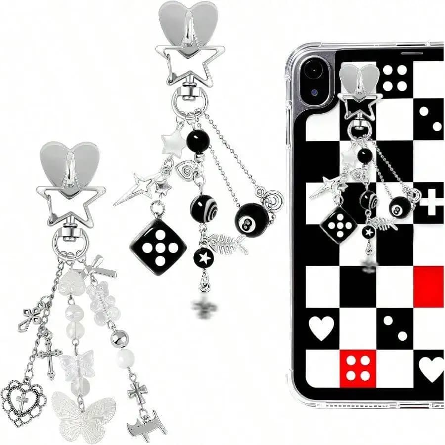 Charm Chain Phone Accessory With Heart Star Dice Cross Butterfly For Smartphone Case Decoration