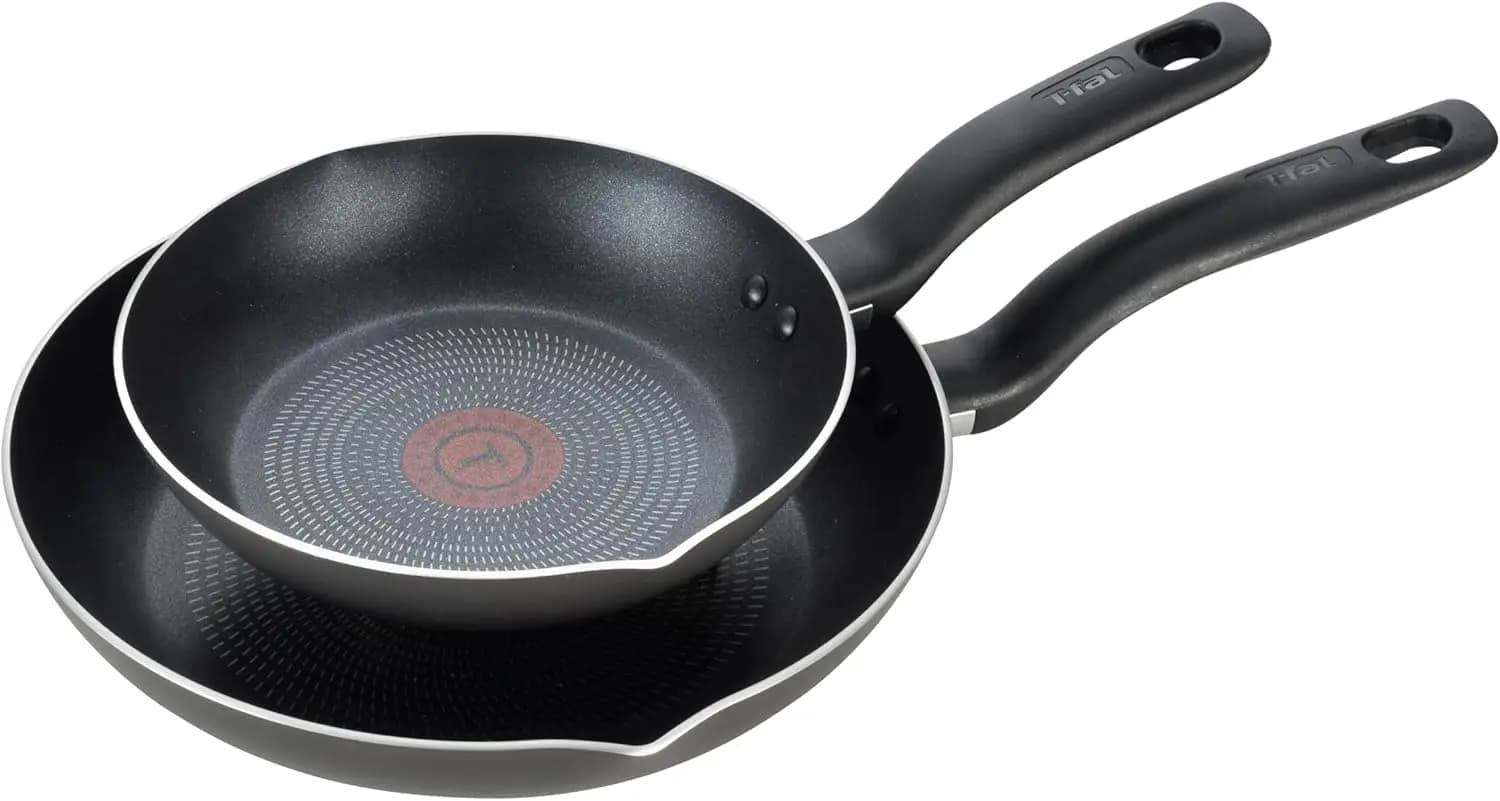 Set of non-stick pans, 8.5 and 10 inches, suitable for oven up to 350 degrees. ° F, Dishwasher washable, Black