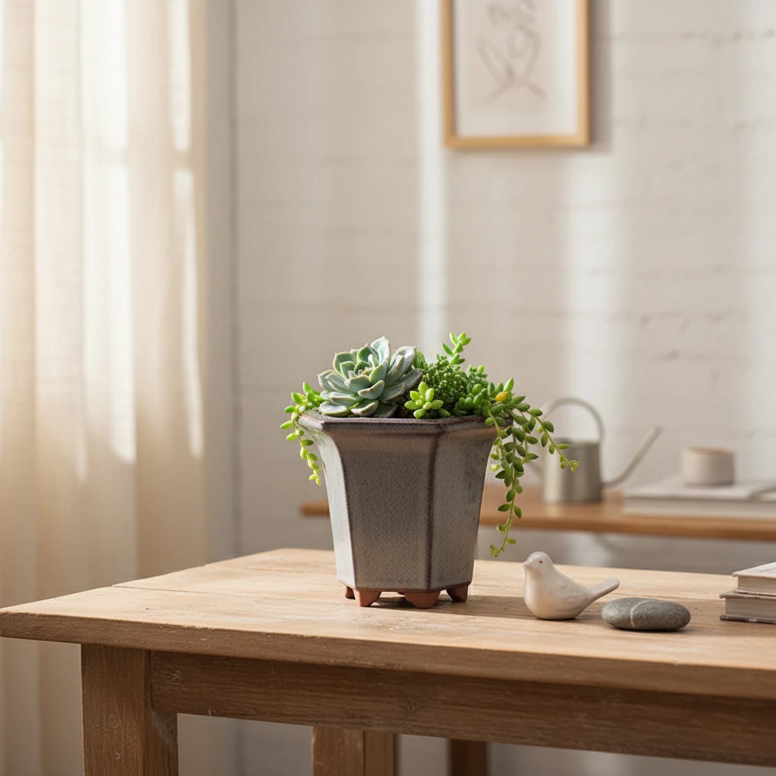 Sand Flower Pot Glazed Ceramic Planter For Succulents Mini Korean Style Home Decor