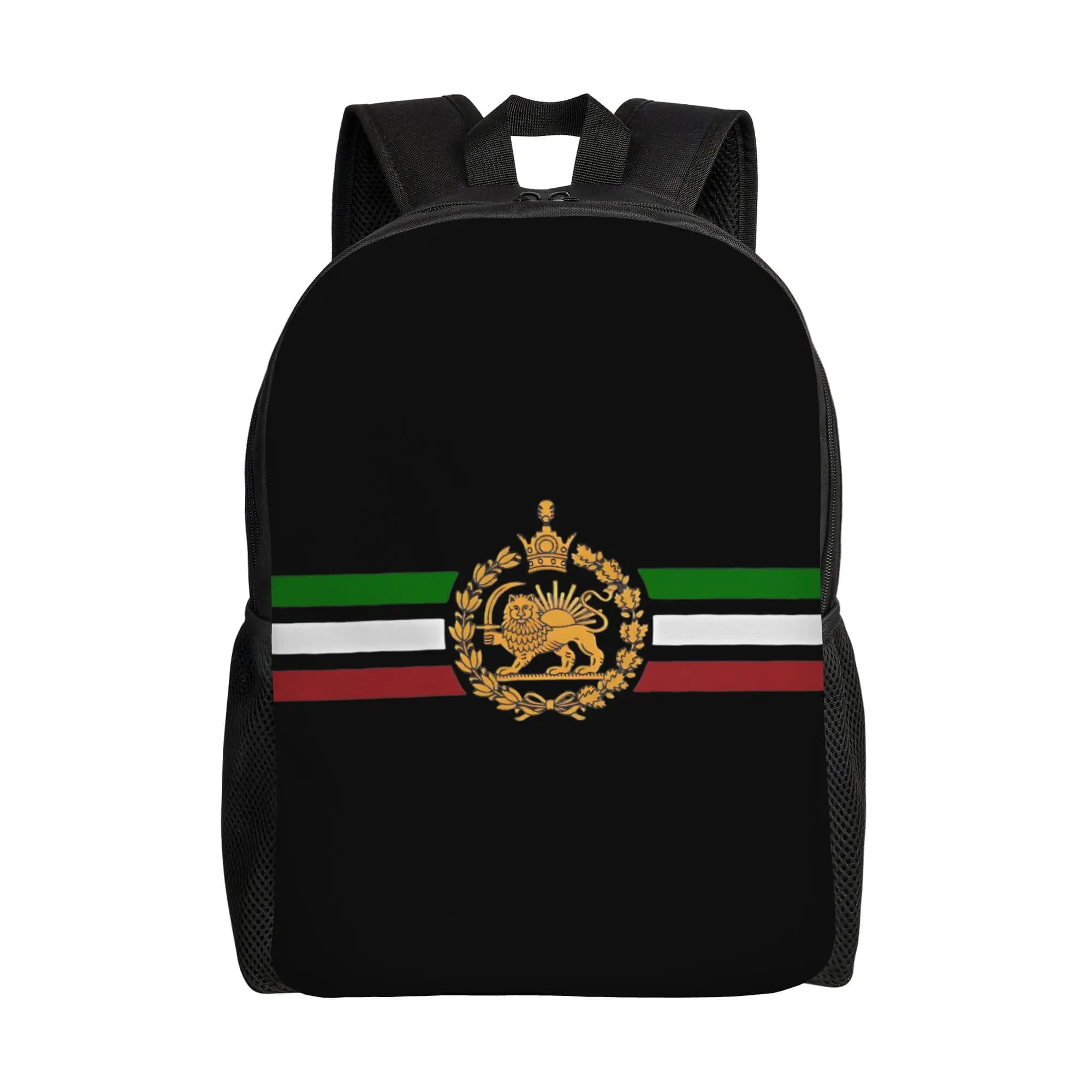 Zaino con bandiera dell'Iran Shiro Khorshid, leone e sole, per uomo e donna, per scuola, escursionismo, viaggi, borsa a tracolla Pahlavi Crown College