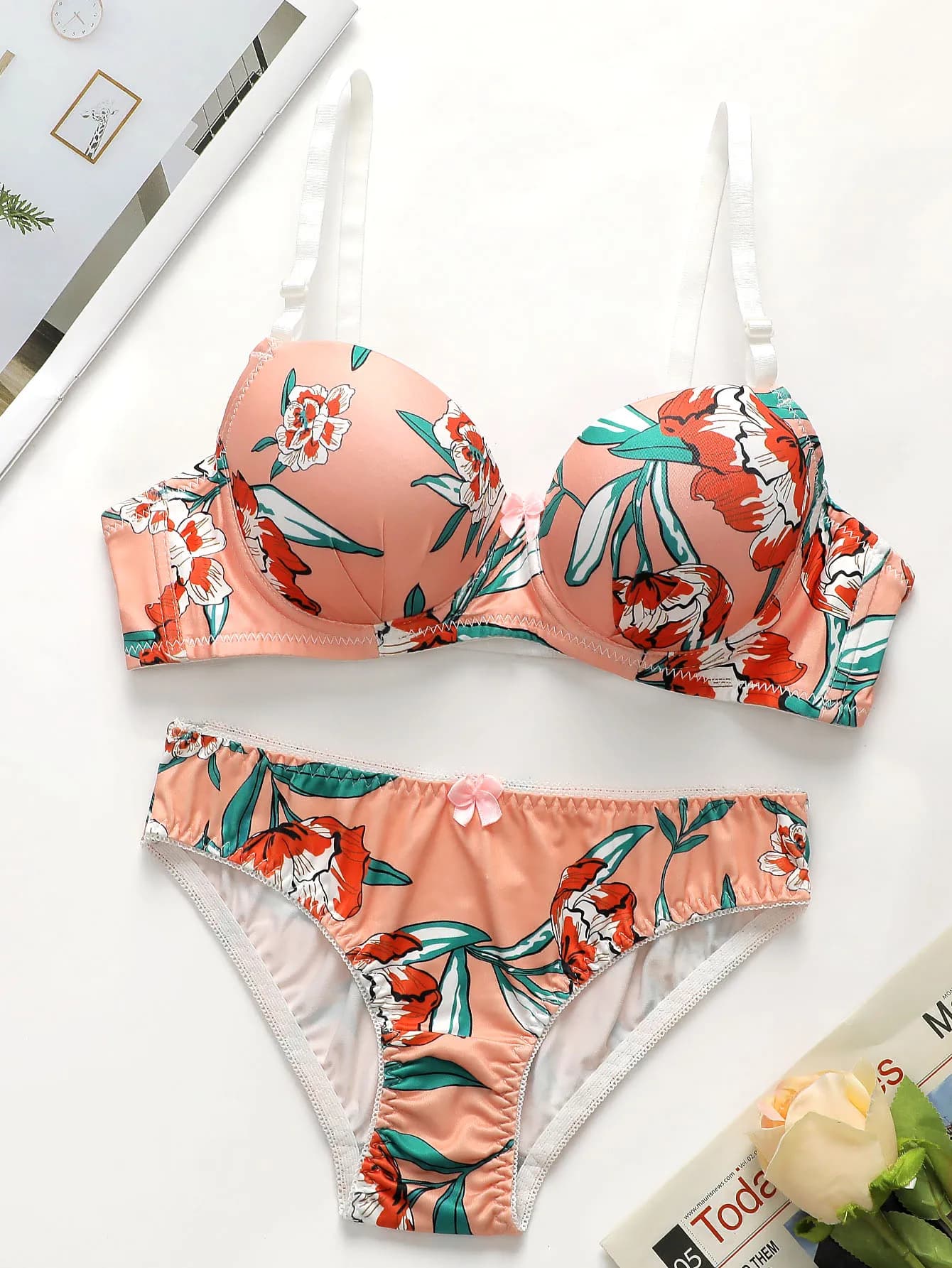 reggiseno in 2 pezzi con stampa party, alla moda, per le vacanze sull'isola, reggiseno lingerie da donna con supporto in acciaio, biancheria intima sexy A2138