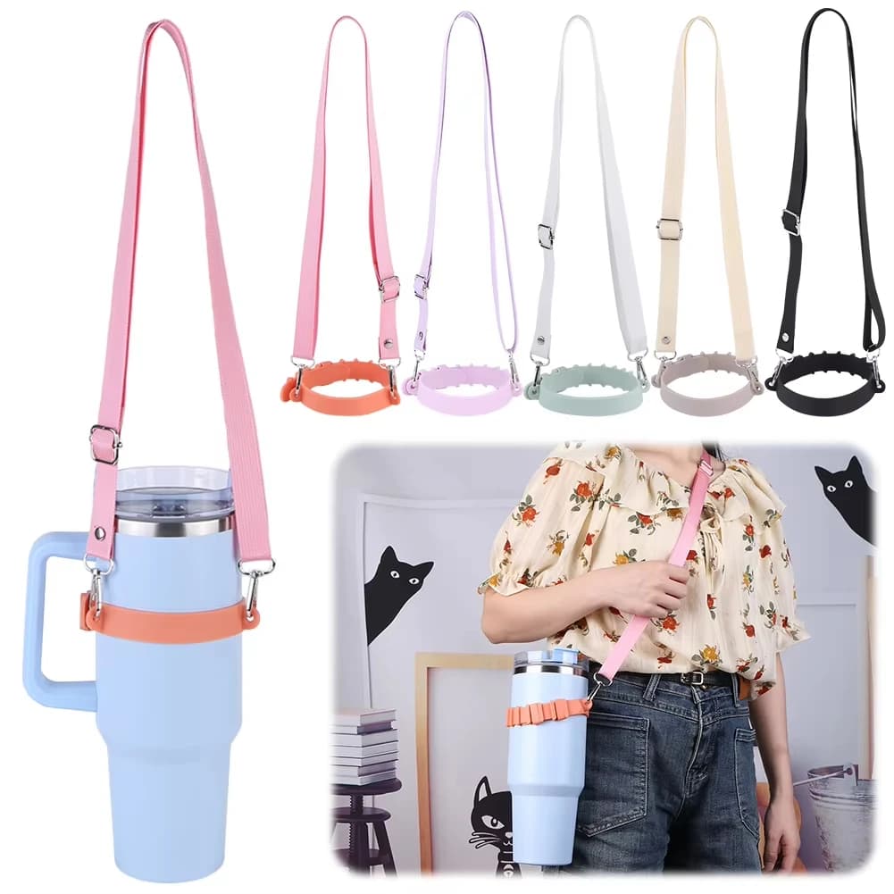 Water Bottle Handle with Adjustable Shoulder Bag Water Bottle Silicone Bottle Holder for Stanley Cup 30 ounces/40 ounces