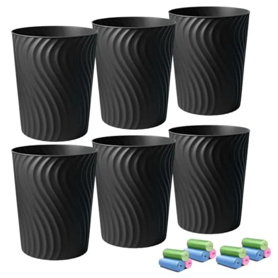 Set di 6 Piccoli Cestini per Rifiuti da 6,8 Litri, Bidoni Sottili Rotondi in Plastica per Bagno, Cucina, Dormitorio