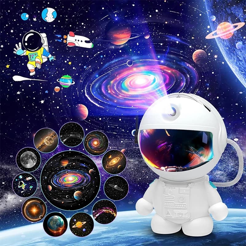 Proiettore per luce notturna Space Galaxy, design astronauta ultra-HD, 12 dischi cinematografici, display a LED con luminosità regolabile