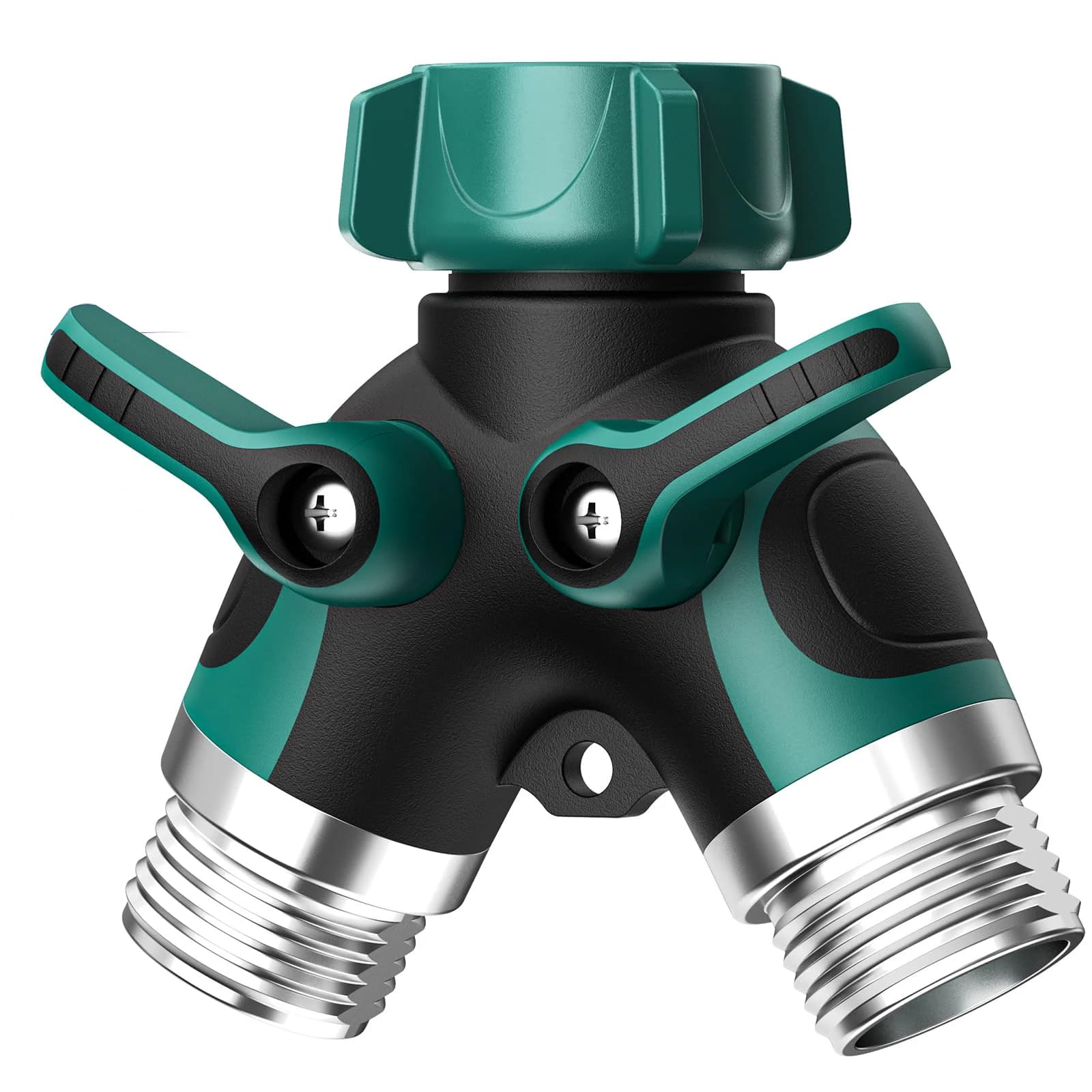 Splitter per tubo da giardino a 2 vie con valvola di intercettazione, splitter per rubinetto dell'acqua per connettore per tubo da 3/4", rubinetto esterno in metallo resistente