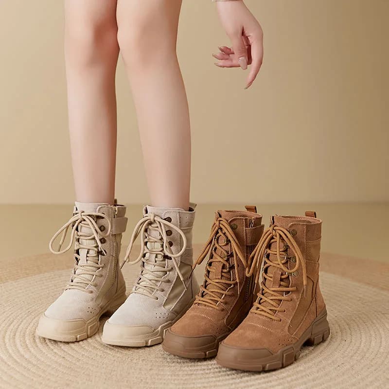 Women's short boots 2026 spring thick soled suede tactical workwear boots outdoor hiking and mountaineering shoes for women