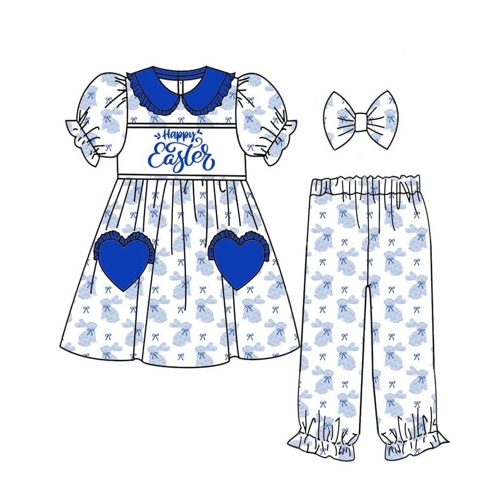 New Easter baby pajamas set with curled collar, coordinated pants for boys and girls, milk silk fabric with custom rabbit pattern