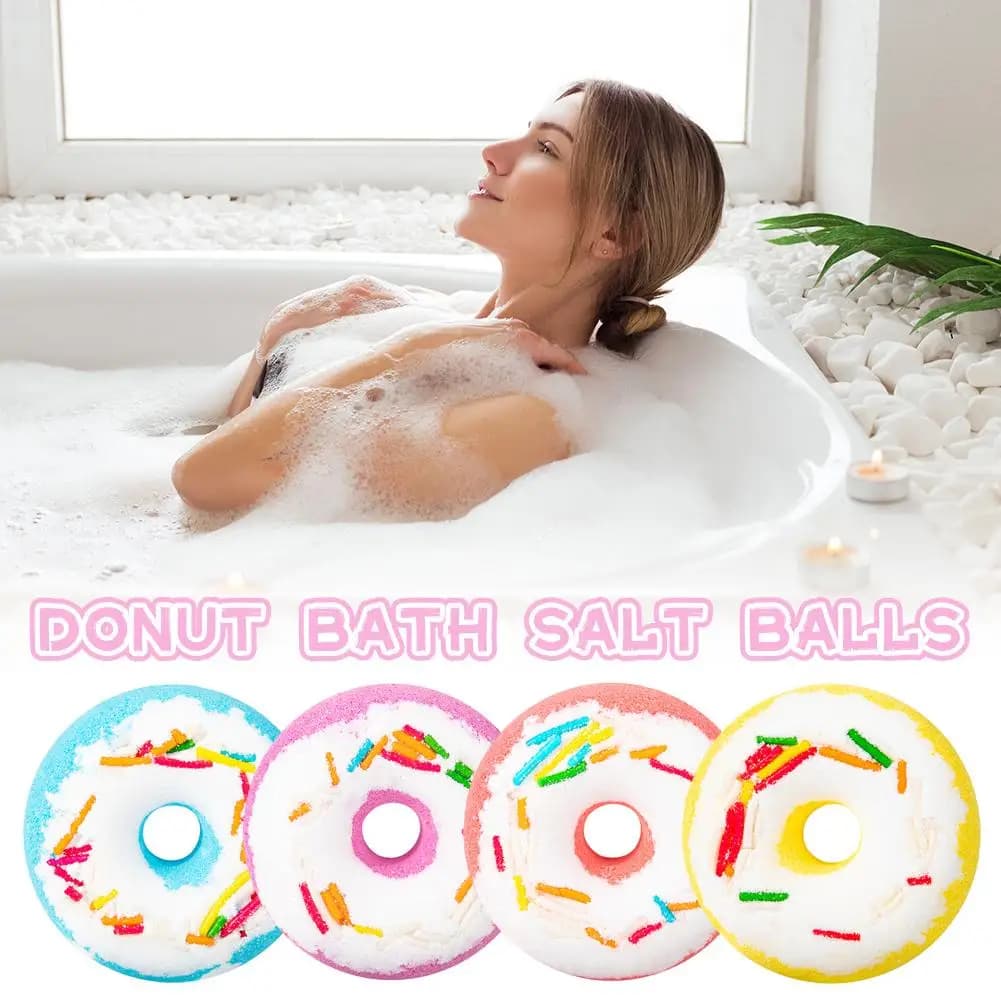 Bomba da Bagno Artigianale a Forma di Ciambella con Oli Essenziali Naturali, Sale da Bagno Frizzante e Schiumogeno, Idratante per la Cura della Pelle e Antistress