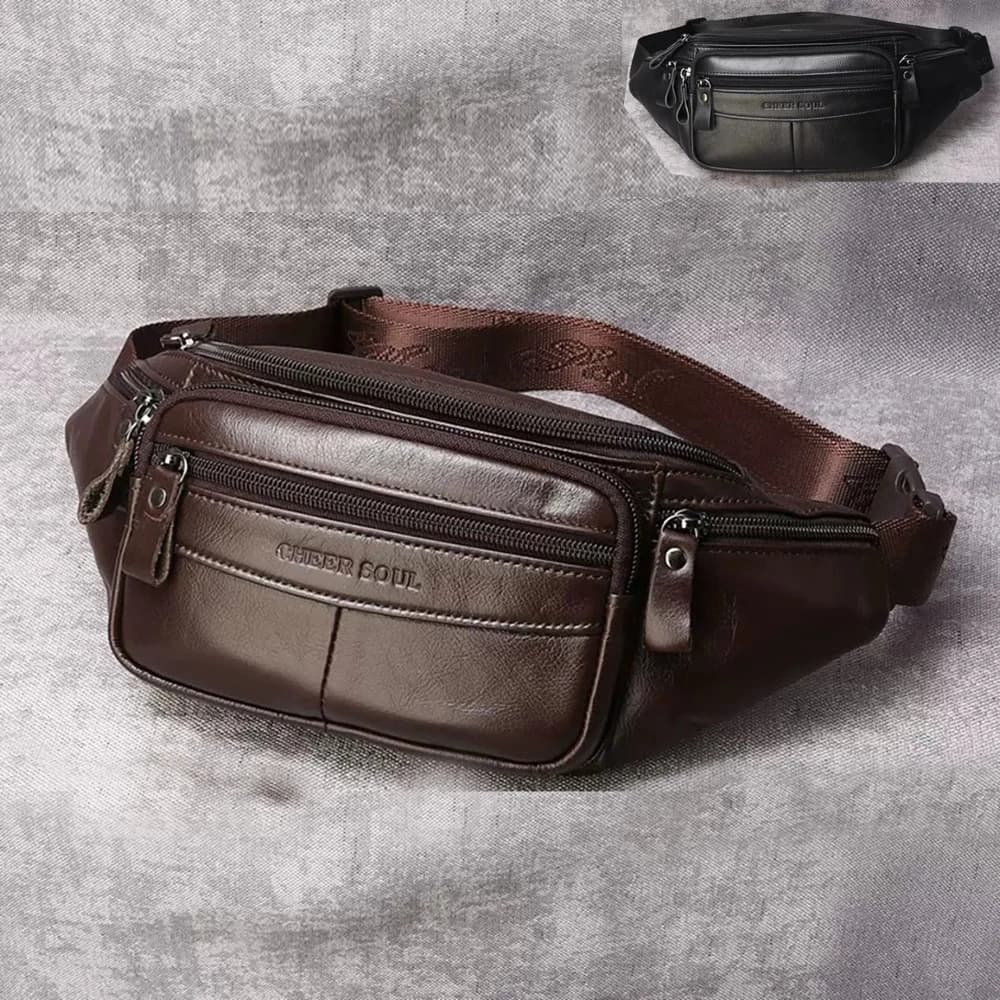 Men Genuine Leather Waist Fanny Pack Bag Purse Pouch Cell Phone Cards Travel Retro Male Cowhide Bum Hip Belt Sling Chest Bags